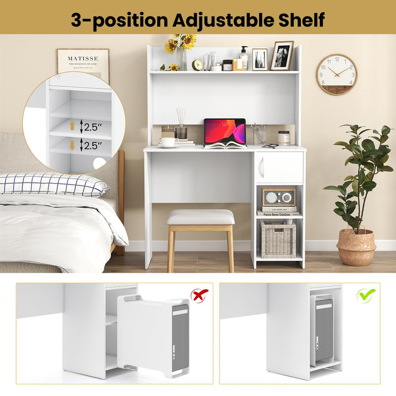 Giantex White Desk with Hutch Small Computer Desk