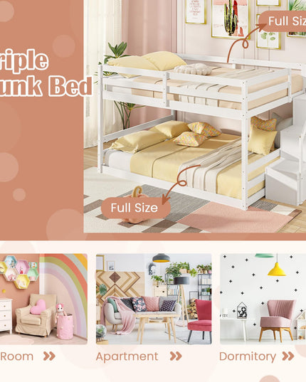 Giantex Bunk Bed with Stairs, Solid Wood Floor Bunk Bed with Storage Staircase & Full-Length Guardrails