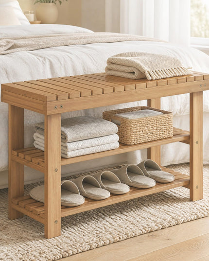GIANTEX 3-Tier Wooden Shoe Rack Bench