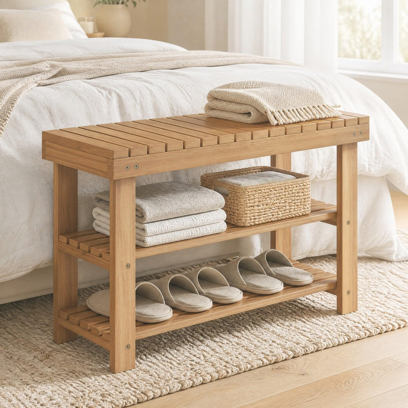 GIANTEX 3-Tier Wooden Shoe Rack Bench