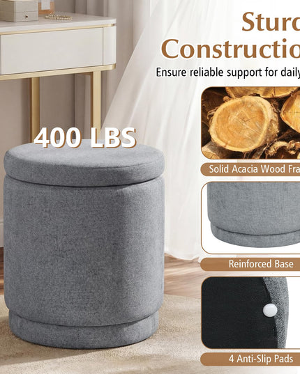 Giantex Round Ottoman with Storage Chenille Fabric Vanity Stool