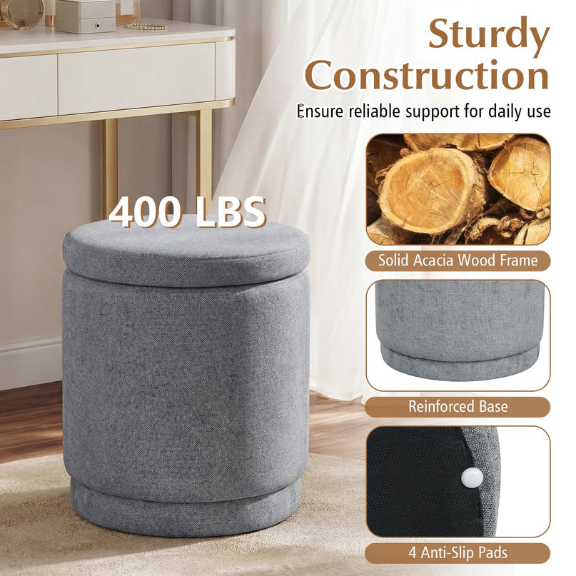 Giantex Round Ottoman with Storage Chenille Fabric Vanity Stool