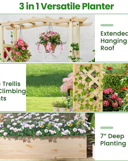 Giantex Raised Garden Bed with Sided Trellis & Hanging Roof, Wood Planter Box, 44”x14”x45” (L x W x H)
