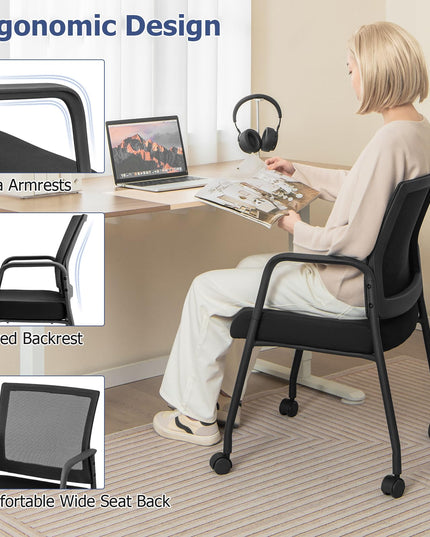 Giantex Waiting Room Chairs - Reception Chairs, Office Guest Chairs with Wheels, Metal Frame & Armrests