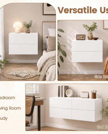 Giantex Floating Nightstand Set of 1/2 Wall-Mounted Table with 2 Drawers