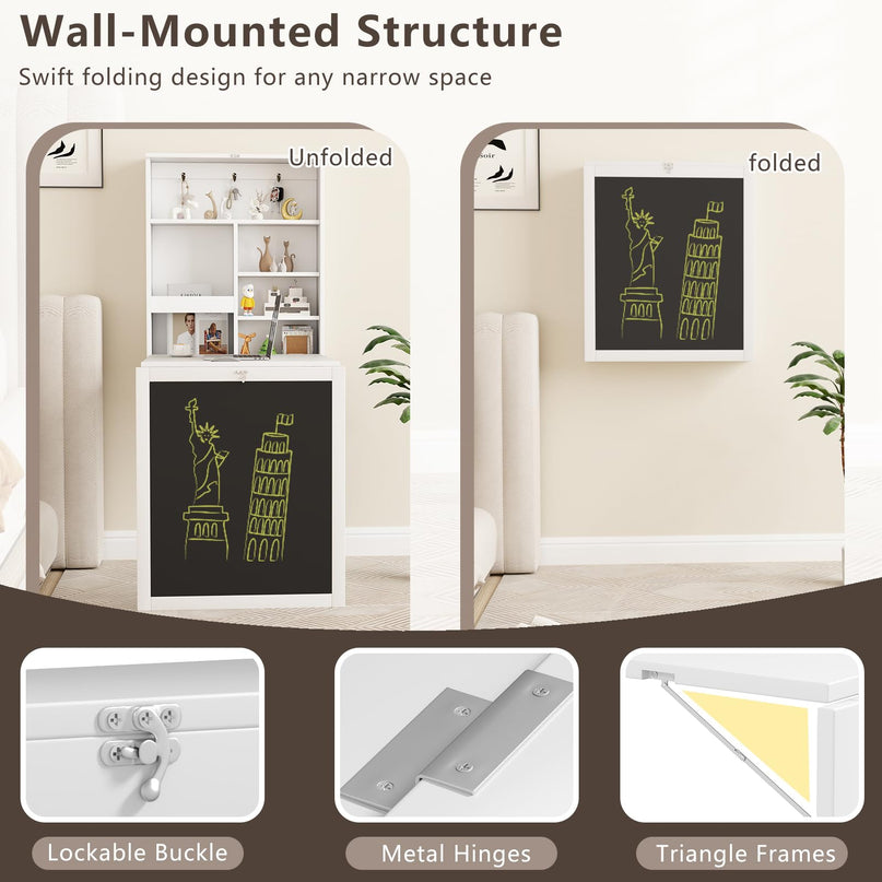 Giantex Foldable Wall-Mounted Desk with Chalkboard
