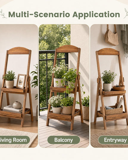 GIANTEX 2-Tier Ladder Plant Stand with Raised Edges