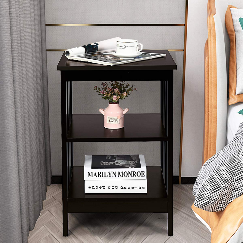 Giantex Nightstand 3-Tier Sofa Side Table W/Reinforced Bars and Stable Structure