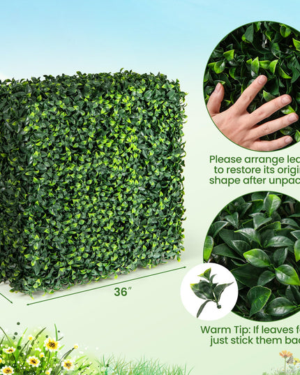 Giantex Artificial Boxwood Hedge Wall, Faux Grass Wall with PE Leaves and Aluminum Frame