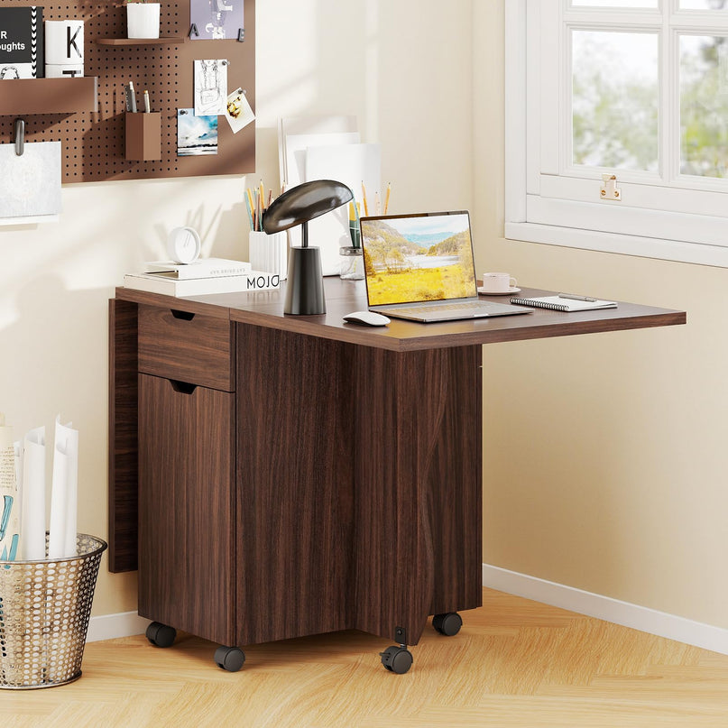 Table à manger pliable Giantex 3-en-1 avec 2 tiroirs et 2 placards