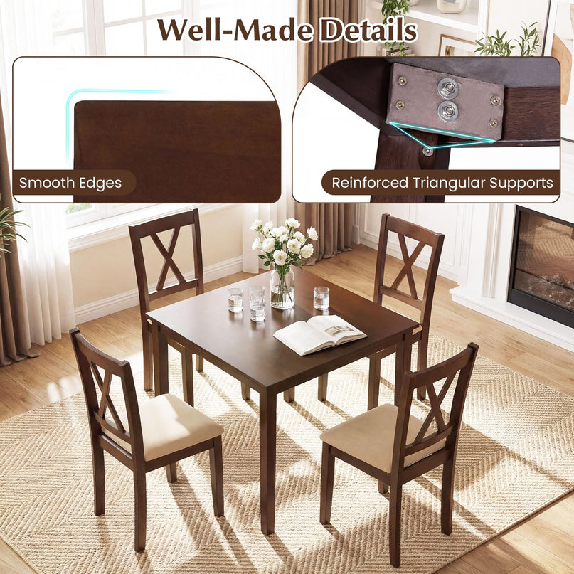 Giantex Dining Table Set for 4 | Square Kitchen Table Set w/ 4 Upholstered Chairs