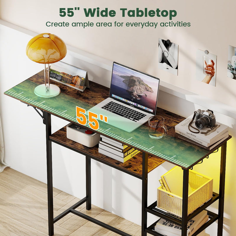 GIANTEX 55" Drop Leaf Bar Table for 2-4 with LED Light