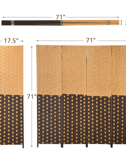 Giantex 4 Panel Room Divider, 6 Ft Tall Handmade Rattan Room Dividers, Portable Wood Room Separators Divider