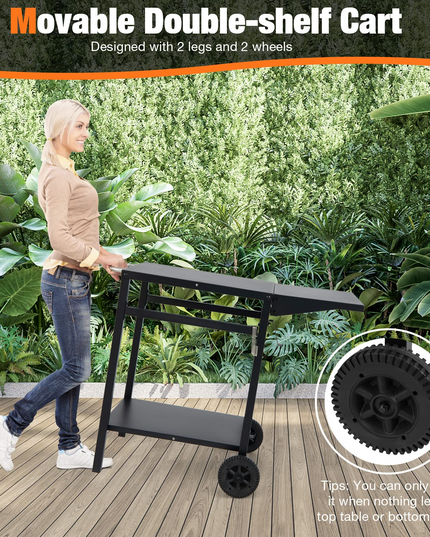 Giantex Outdoor Pizza Oven Stand Grill Cart with Wheels, Foldable Side Table, Gas Tank Hook