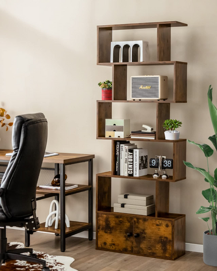 Giantex Set of 2 6-Tier Geometric Bookcase with Cabinet