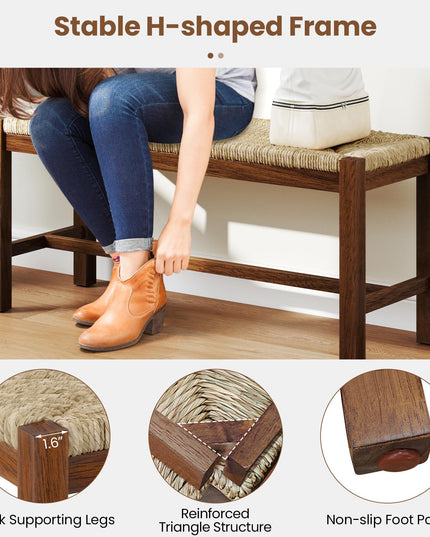 Giantex Dining Bench with Woven Seagrass Woven Seat