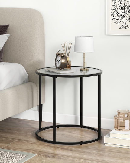 Giantex Round Side Table, Tempered Glass End Table with Metal Frame