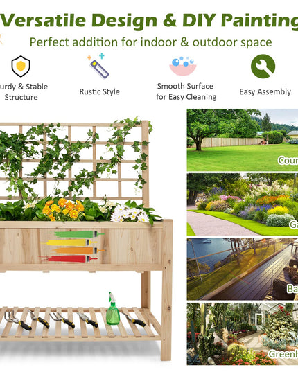Giantex Wood Planter with Trellis, Standing Raised Garden Bed
