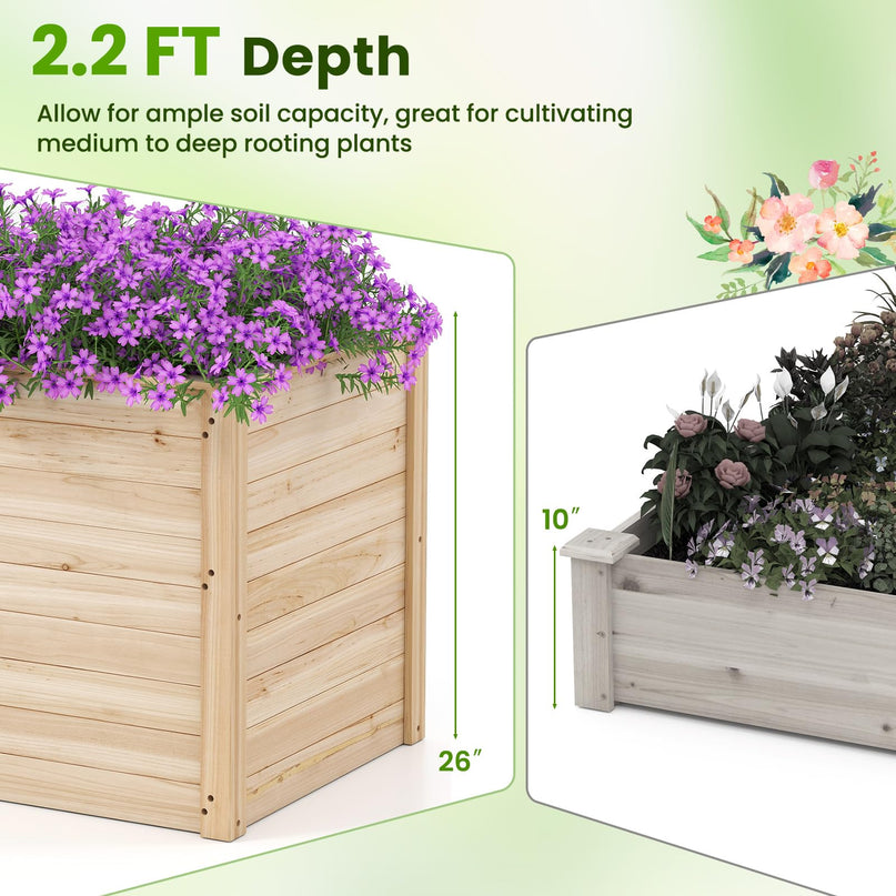 Giantex 40"x25"x26" Elevated Planter Box with Open-Ended Base for Deep-Rooted Plant