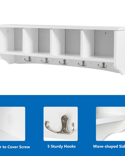 Giantex Wall-Mounted Storage Shelf W/4 Storage Units and 5 Dual Hooks