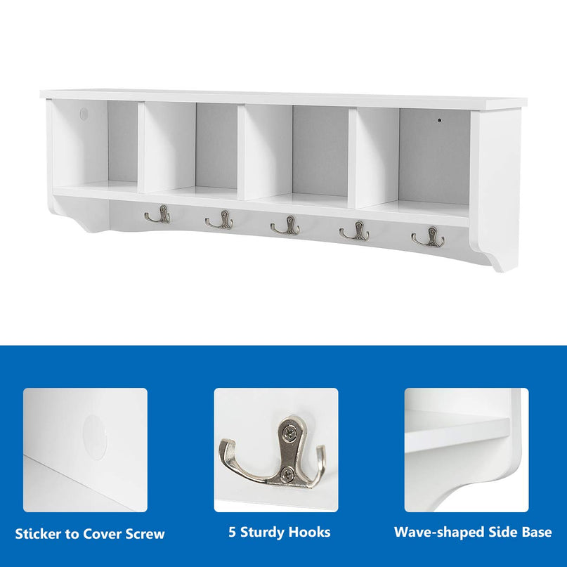 Giantex Wall-Mounted Storage Shelf W/4 Storage Units and 5 Dual Hooks