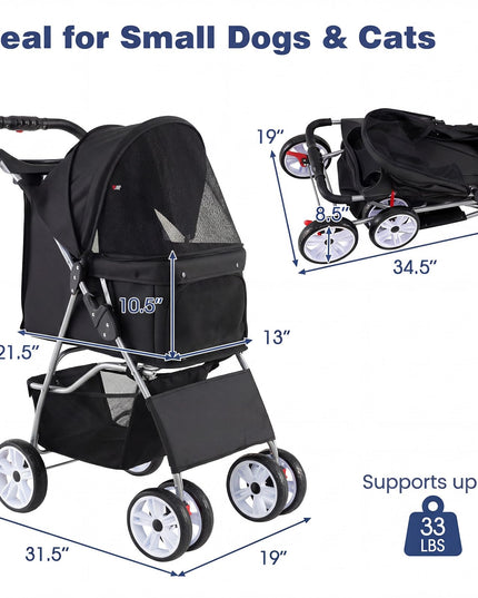 Giantex Foldable Pet Stroller for Small Dogs & Cats