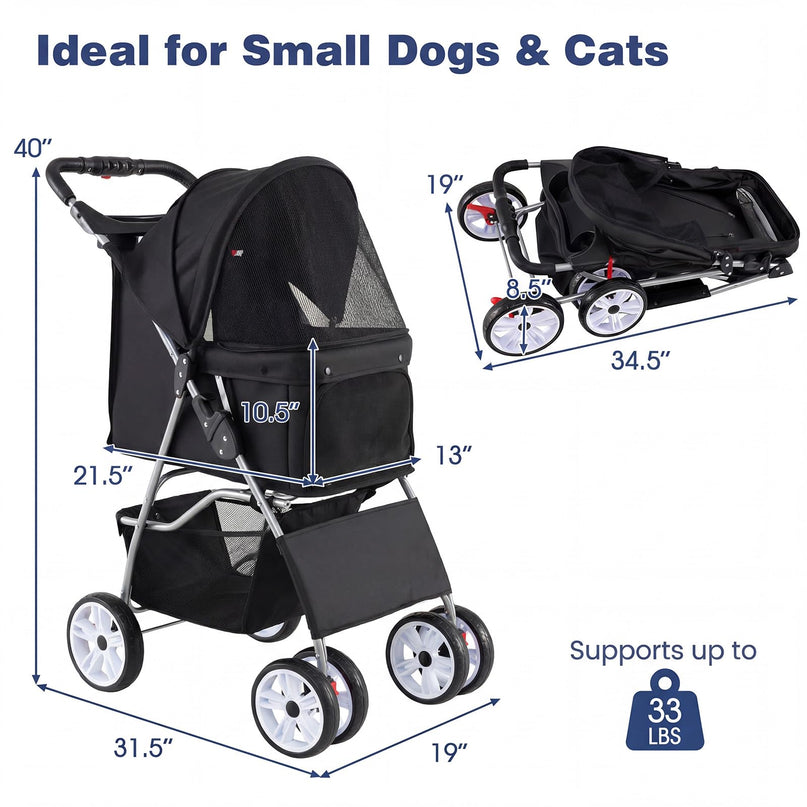 Giantex Foldable Pet Stroller for Small Dogs & Cats