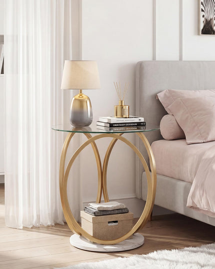 Giantex Round End Table Set of 1/2 Faux Marble Sofa Couch Side Table