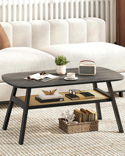 Giantex 2-Tier Mid Century Modern Rattan Coffee Table