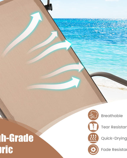 Giantex Patio Chaise Lounge Chair - Outdoor Beach Chair with Adjustable Canopy, Metal Frame Sunbathing Lounger for Outside