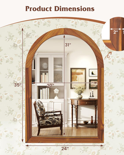 Farmhouse Wall Mirror Arched Mirror with Solid Acacia Wood Frame