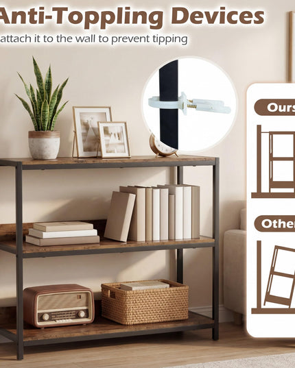 Giantex Industrial 3-Tier Small Bookshelf with Wooden Shelves and Metal Frame (1/2)