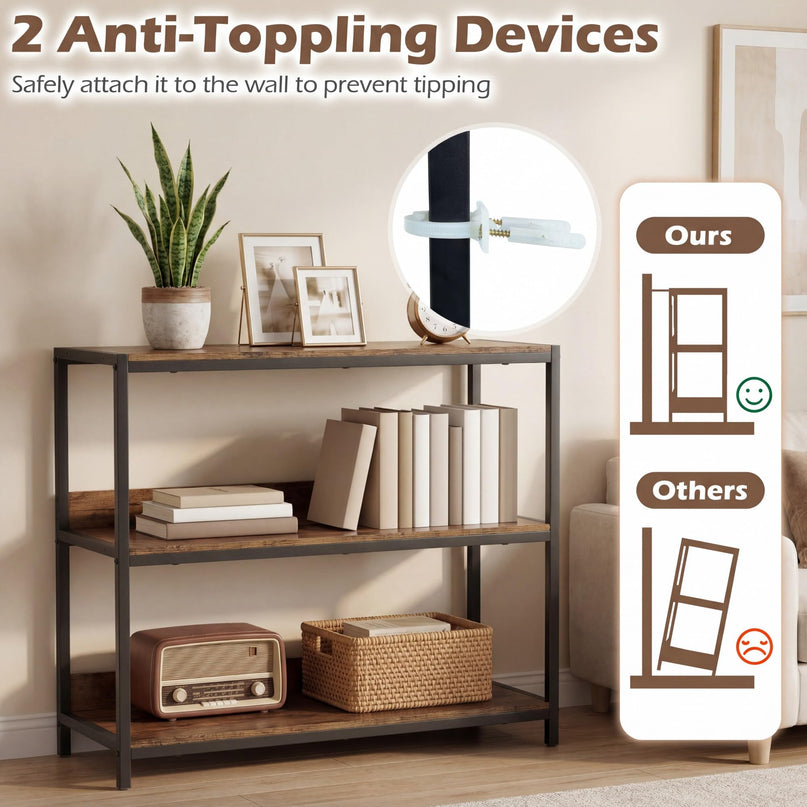 Giantex Industrial 3-Tier Small Bookshelf with Wooden Shelves and Metal Frame (1/2)