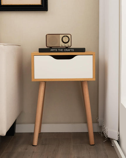 Giantex Mid Century Modern Nightstand, Wooden Bedside Table with Storage Drawer