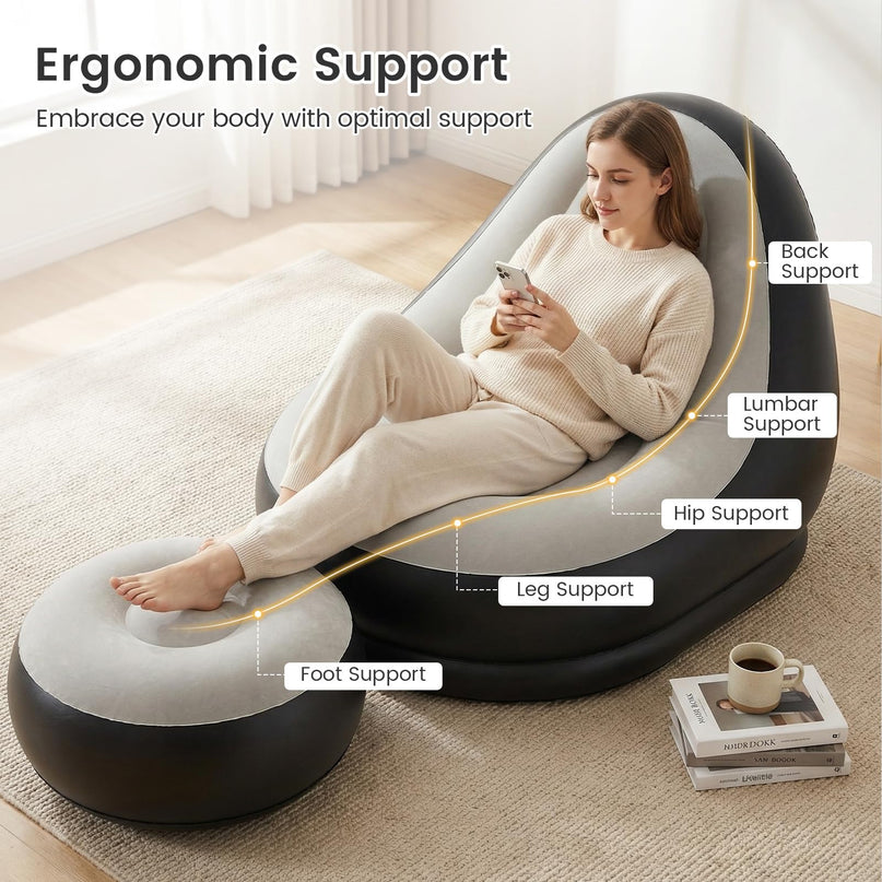 Fauteuil gonflable Giantex avec pouf pour adultes