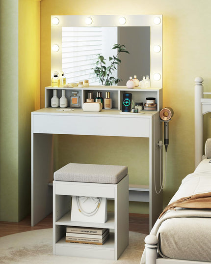Vanity Desk with Mirror and Lights for Bedroom Small Space