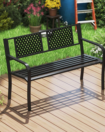 Giantex Metal Outdoor Bench with Mesh Pattern Backrest