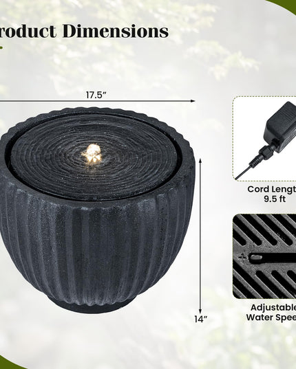 Giantex 17.5" Round Outdoor Water Fountain with 6 LED Lights & Adjustable Pump