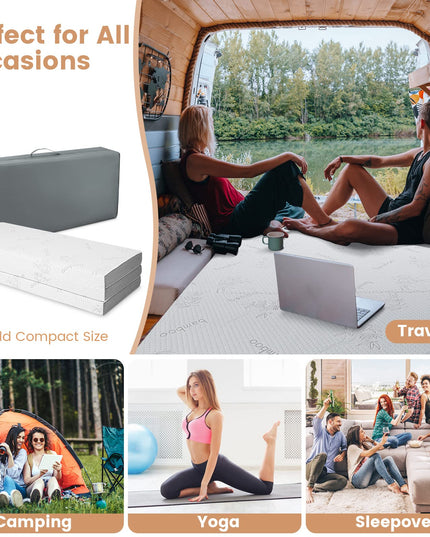 Giantex 4 Inch Tri Folding Mattress,CertiPUR-US Gel-Infused Memory Foam with Bamboo Cover Carry Bag