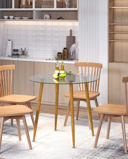 Giantex Round Glass Dining Table, Kitchen Dinner Table with Tempered Glass Tabletop & Metal Legs