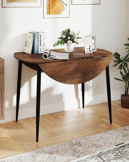 Giantex  43.5" Round Kitchen Table and 4 Upholstered Dining Chairs with Drop Leaf Tabletop