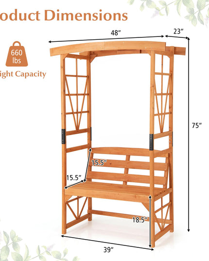 Giantex Garden Arbor with Bench - Wooden Garden Arch Trellis for Climbing Plants Vines, 2-Person Outdoor Bench