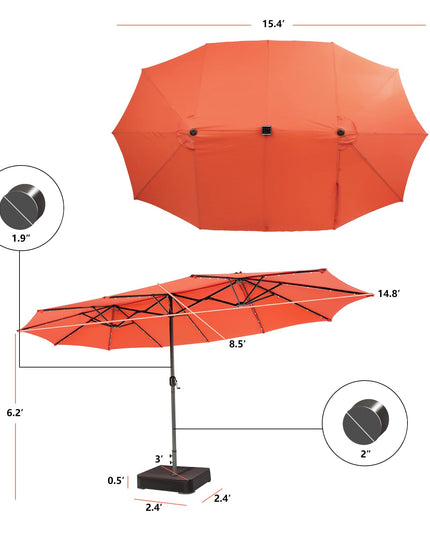15ft Large Outdoor Umbrella Double-Sided, 48 Solar Lights, Auto-Charging Solar Panel