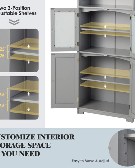 Giantex 64" Tall Bathroom Storage Cabinet, Freestanding Kitchen Pantry Cupboard with 2 Cabinets