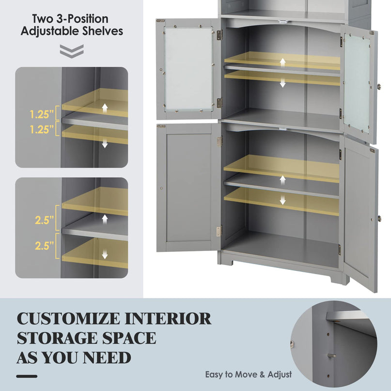 Giantex 64" Tall Bathroom Storage Cabinet, Freestanding Kitchen Pantry Cupboard with 2 Cabinets
