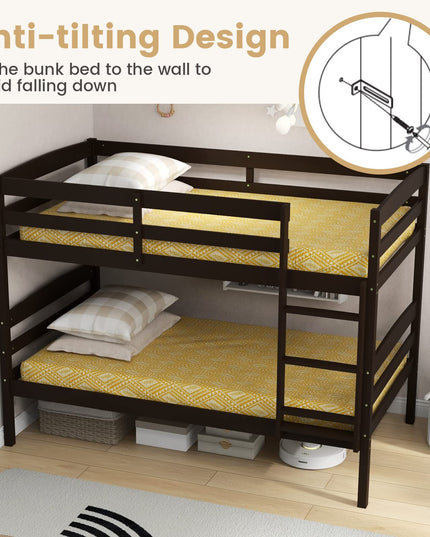 Giantex Bunk Bed, Solid Wood Detachable Bed Frame with High Guardrails & Integrated Ladder