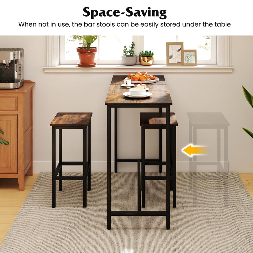 Giantex Dining Table Set 47.5" Rectangular Pub Table with 2 Stools