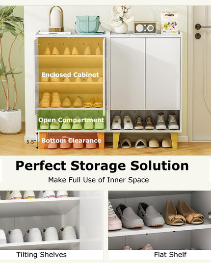Giantex 5-Tier Shoe Cabinet with Doors, Faux Marble Shoe Rack Organizer with Anti-Tipping Kit & Flat Tilting Storage Shelves