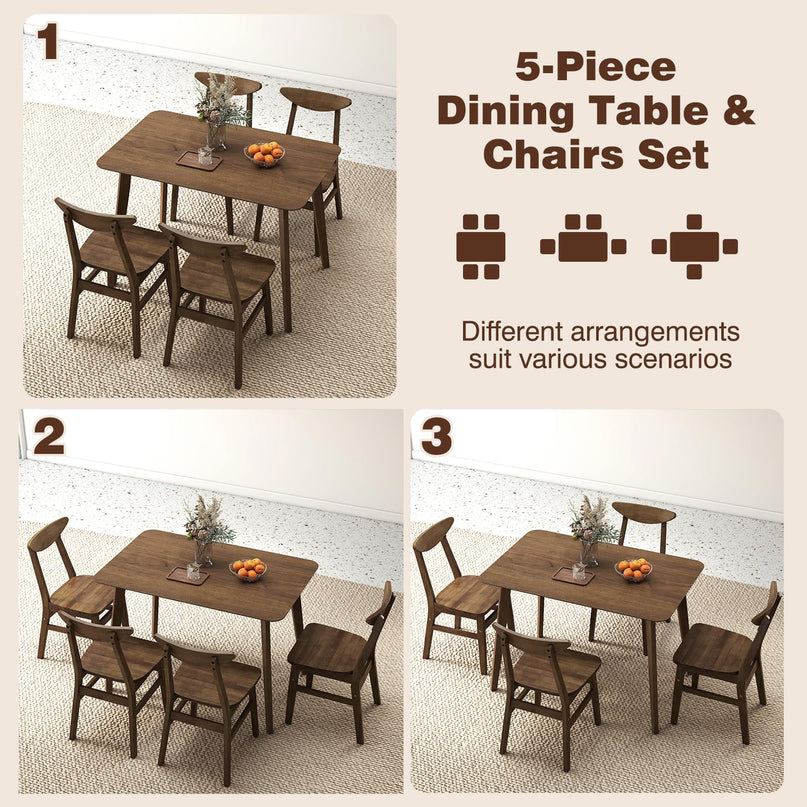 Giantex 5-Piece Dining Table Set for 4 Mid-Century Modern Kitchen Table and Chairs Set