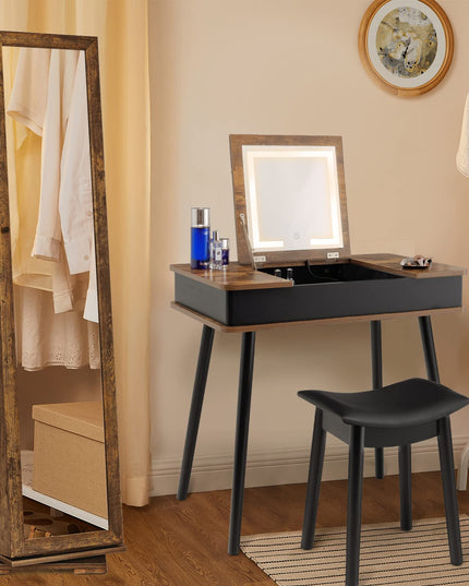 CHARMAID Vanity Desk with 3-Color Lighted Flip Top Mirror